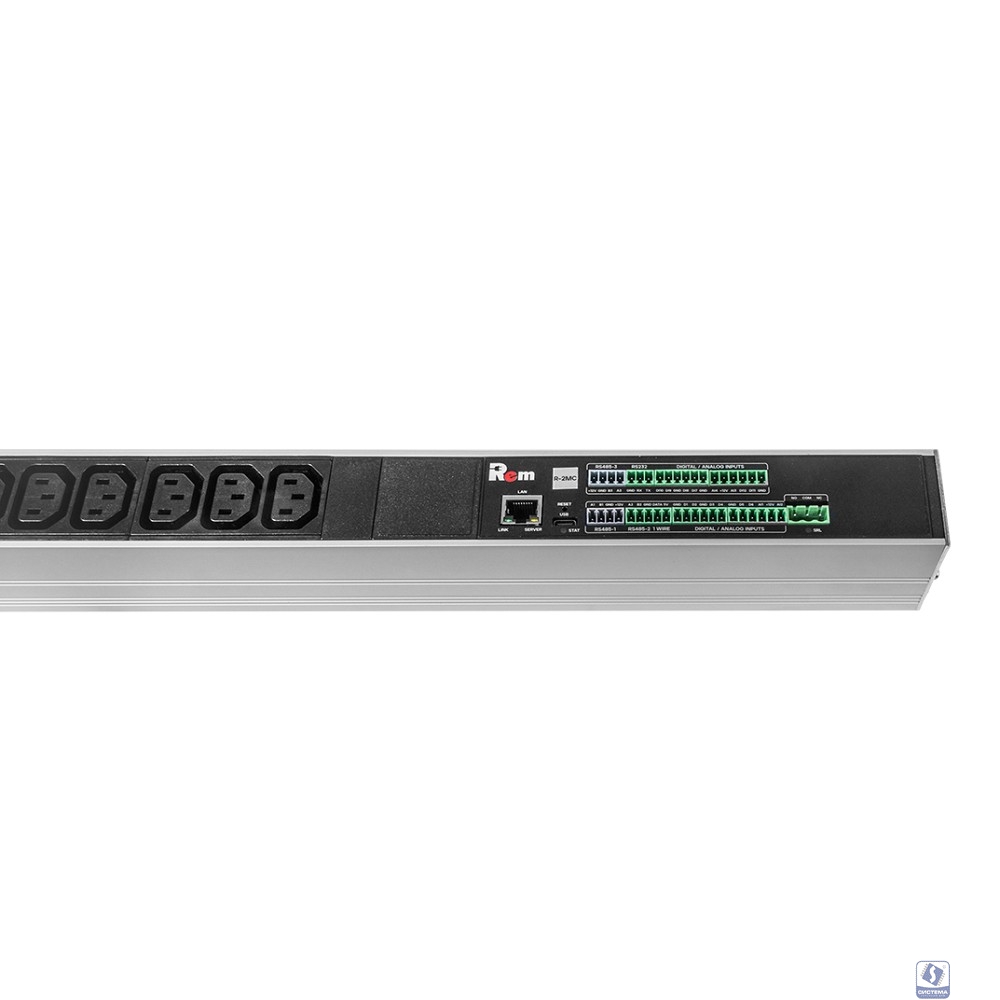 REM Верт блок розеток Rem-2MC,LINUX,мониторинг,измерение,3~16A,36C13,12C19,2100мм,вх IEC309,шнур 3м