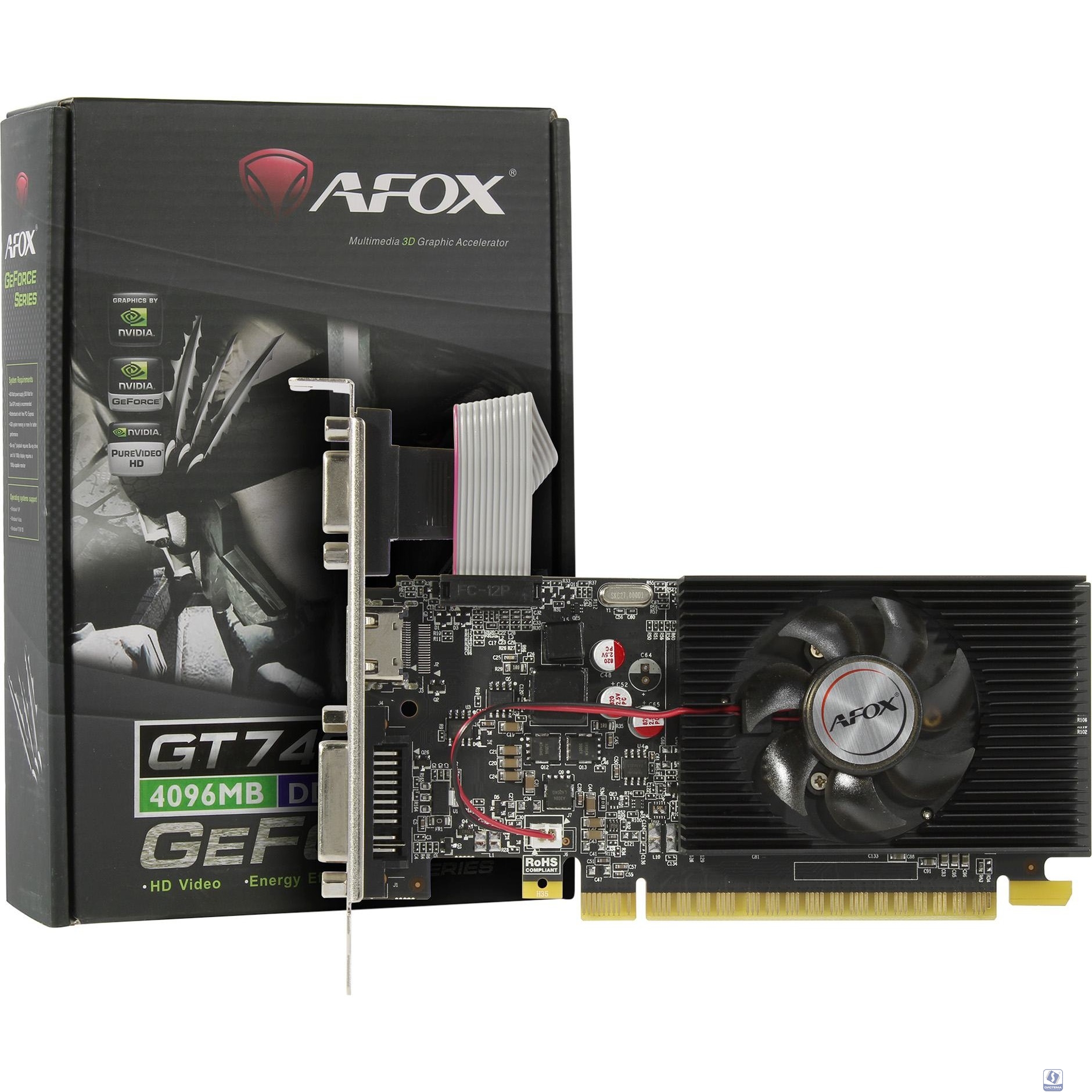 Видеокарта AFOX GT740 LP 4GB GDDR3 VGA/DVI/HDMI 1 FAN  LP (AF740-4096D3L3) RTL