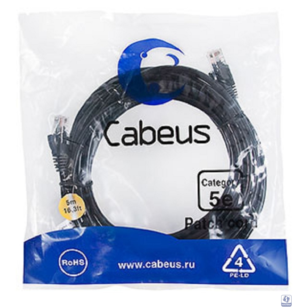 Cabeus PC-UTP-RJ45-Cat.5e-5m-BK ПАТЧ-КОРД U/UTP, КАТЕГОРИЯ 5Е, 2XRJ45/8P8C, НЕЭКРАНИРОВАННЫЙ, ЧЕРНЫЙ