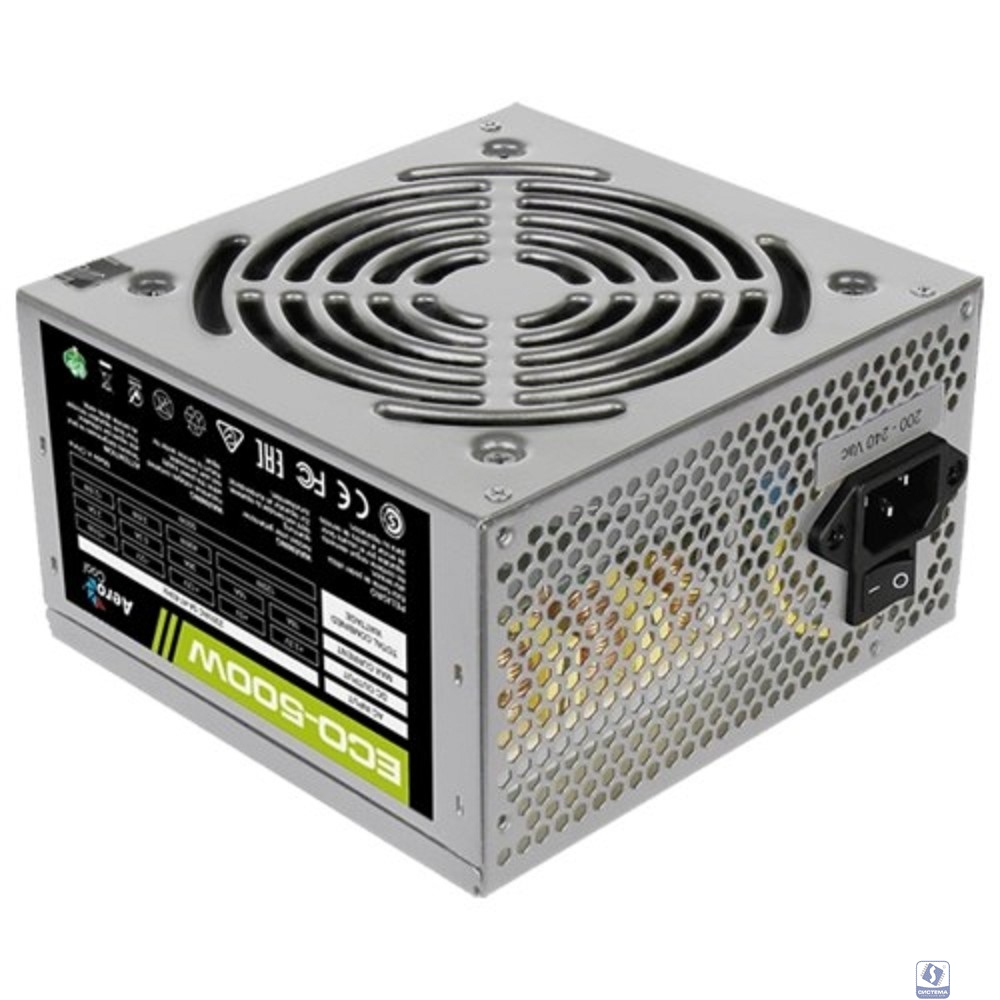 Aerocool 500W Retail ECO-500W ATX v2.3 Haswell, fan 12cm, 400mm cable, power cord, 20+4P, 12V 4P, 1x PCI-E 6P, 3x SATA, 2x PATA, 1x FDD (замена 11083173)
