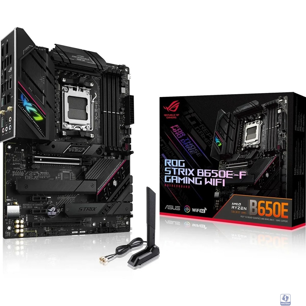 ASUS ROG STRIX B650E-F (Socket AM5, ATX, 4xDDR5(128GB), DP/HDMI, 1xPCIe 5.0x16/1xPCIe 4.0x16, 2xPCIe 4.0, 1xLAN (2.5GbE), Wi-Fi 6E, BT, 4xSATA 6Gb/s, 3xM.2, 2xType-C, 6xUSB 3.2, 4xUSB 2.0)