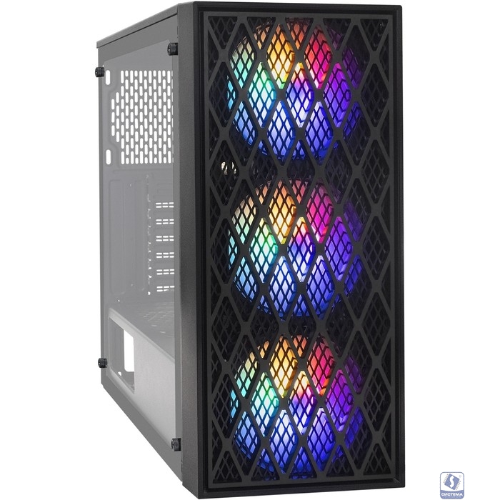Exegate EX293018RUS Корпус Miditower ExeGate EVO-8243-NPX600 (ATX, БП 600NPX с вент 12 см, 2*USB+1*USB3.0, черный, 3 вент. с RGB подсветкой, боковая панель - закаленное стекло)