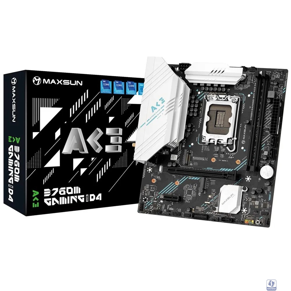 MAXSUN MS-B760M Gaming WIFI ACE (Socket 1700, mATX, 2*DDR5, VGA/HDMI, 3*SATA3, 2*M.2, 1xPCI-E x16 /1xPCI-E x4, 2*USB 2.0, 4*USB 3.2 GEN1, LAN 1*1G,  Bluetooth,  Wi-Fi 802.11ax, RTL)