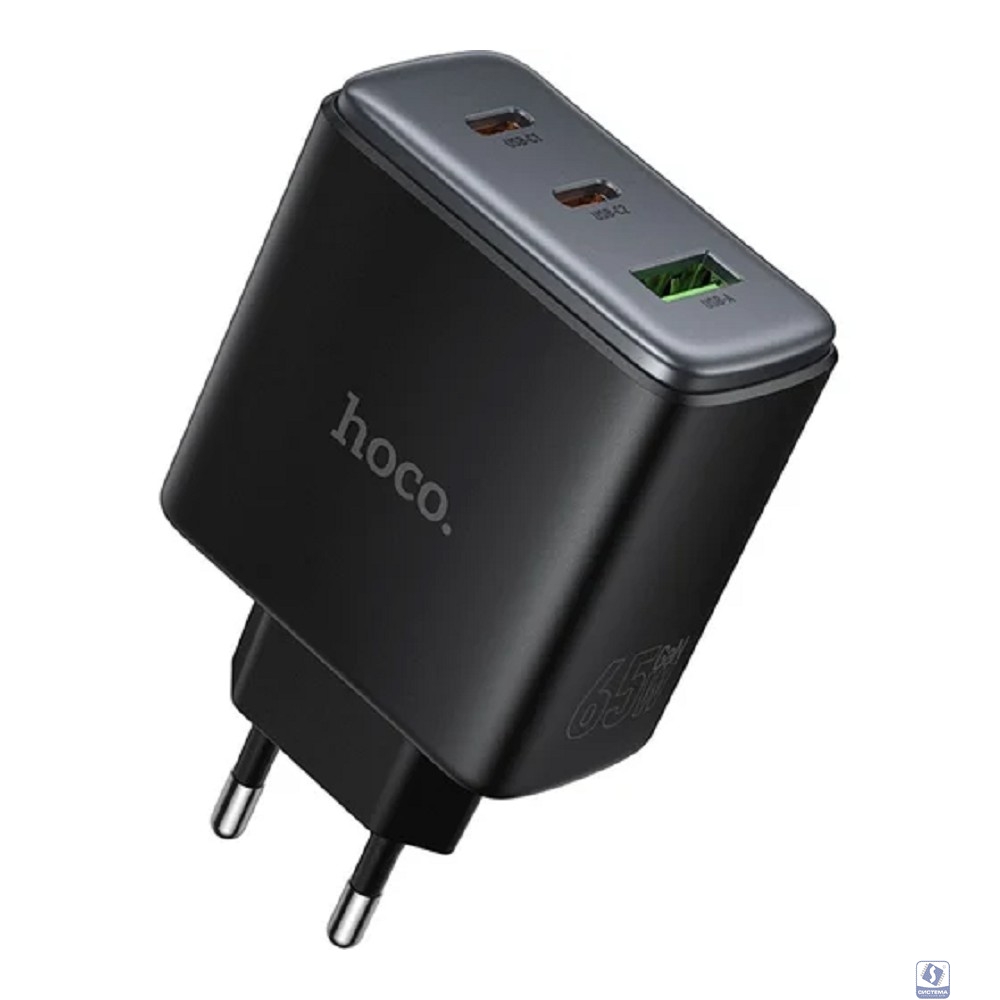 HOCO Зарядное устройство Hoco 65Вт, 3.25А, QC3.0/PD, 1xUSB, 2xType-C, C160A, черный, коробка