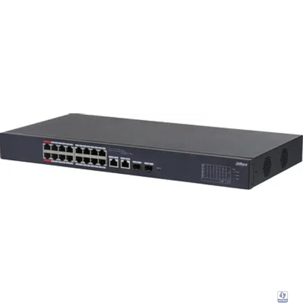 DAHUA DH-CS4218-16ET-135 16-портовый PoE коммутатор с облачным управлением, 16xRJ45 100Mb, 2хКомбо SFP/RJ45 1Gb uplink, суммарно 135Вт, коммутация 7.2 Гбит/с, MAC-таблица 8К