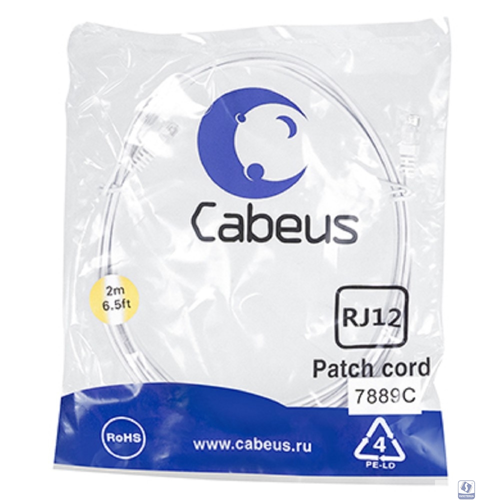 Cabeus PC-TEL-RJ12-2m Патч-корд 6p4c телефонный, 2 м, белый