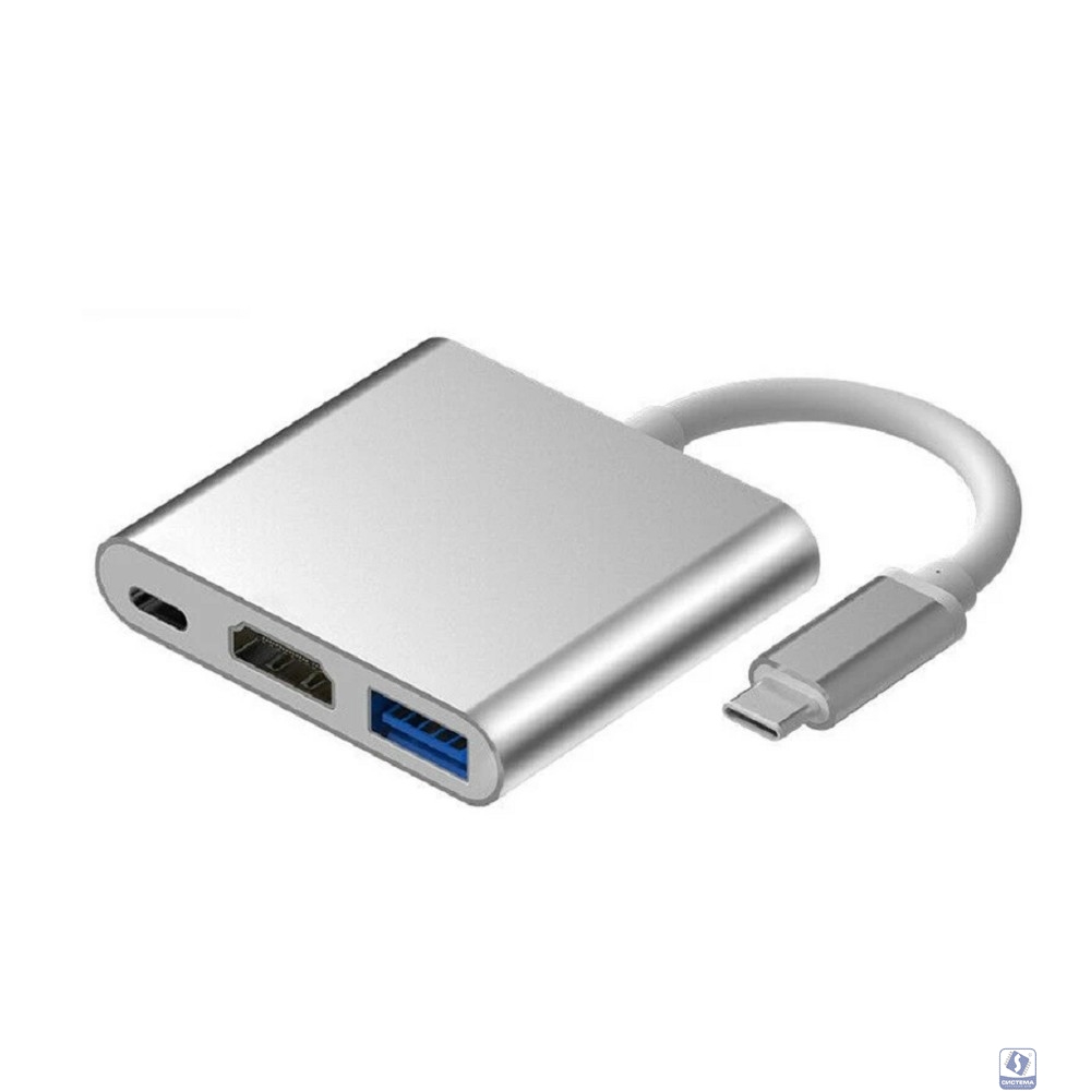 ORIENT Кабель-адаптер C028, USB3.1 Type-C (DisplayPort Alt mode) -> HDMI+USB 3.0+PD(Type-C), 4K@30Hz, 0.15 метра, серебристый (31062)