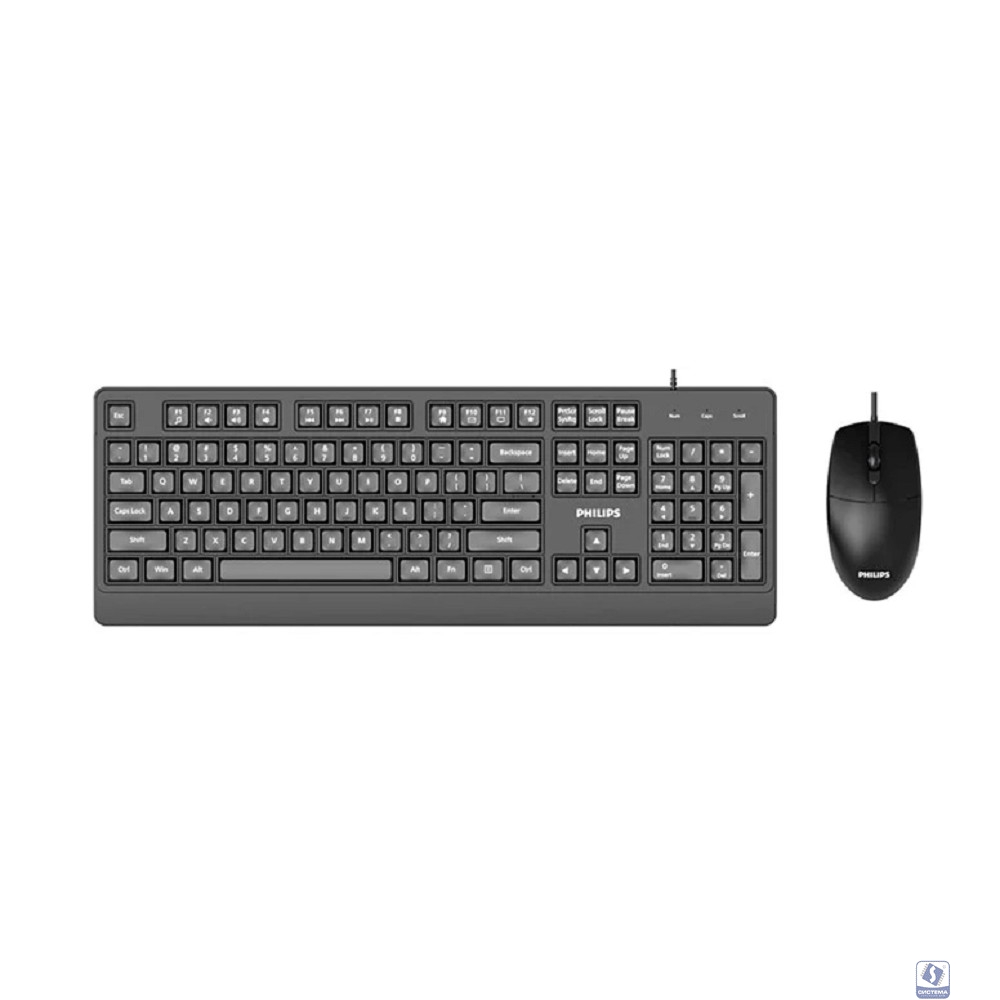 Philips Проводной Комплект  SPT6247, USB 2.0 104 клав/3 кнопки, 1600dpi, русская заводская раскладка, чёрный