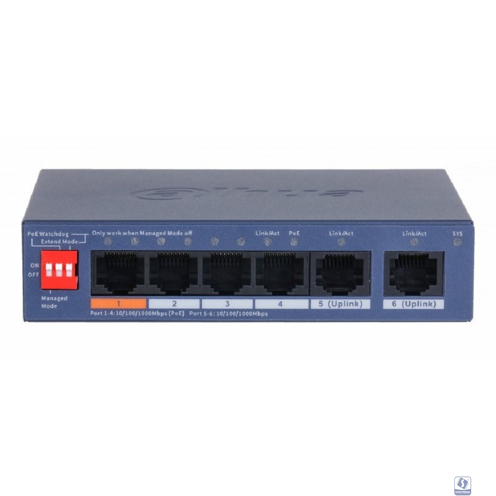 DAHUA DH-CS4006-4GT-60-V2 4-портовый гигабитный PoE коммутатор с функцией облачного управления 4 RJ45 10/100/1000Мбит/с (PoE/PoE+/Hi-PoE), 2 RJ45 10/100/1000Мбит/с (uplink)