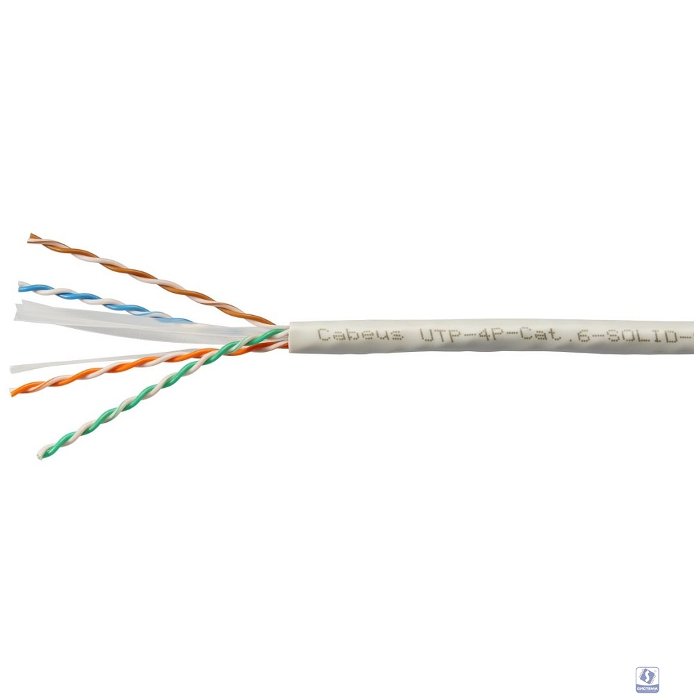 Cabeus UTP-4P-Cat.6-SOLID-LSZH-WH Кабель витая пара UTP (U/UTP), категория 6, 4 пары (23 AWG), одножильный, LSZH нг(А)-HF, белый (100 м)