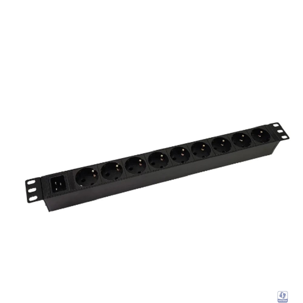 NTSS Блок розеток 19", 9 розеток 1U, алюминий, 1ф16А, 3.7кВт, Schuko CEE 7/7, вх. 60320 C20 NTSS-PDU-DA2035