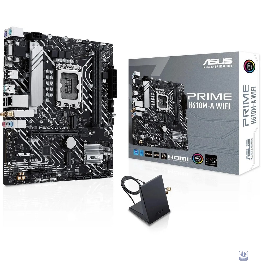ASUS PRIME H610M-A WIFI (Socket 1700, mATX, 2xDDR5(96GB), VGA/DP/HDMI, 1xPCIe 4.0x16/1xPCIe 3.0, 1xLAN, Wi-Fi, BT, 4xSATA 6Gb/s, 2xM.2, 1xUSB 3.2, 4xUSB 2.0, 2xPS/2)