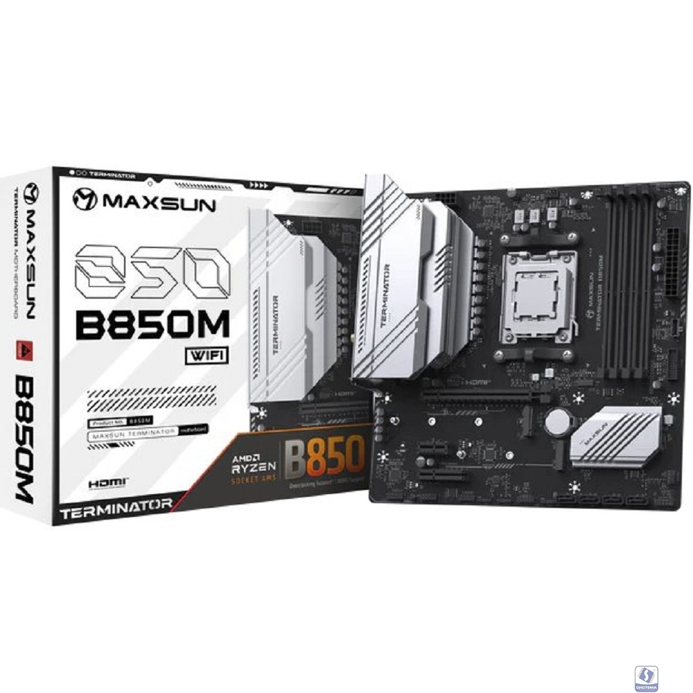 MAXSUN MS-Terminator B850M WIFI (Socket AM5, mATX, 4*DDR5(192Gb), DP/HDMI,  4*SATA3, 2*M.2,  1*PCIEx16/1*PCIEx4/1*PCIEx1, 4*USB2.0, 4*USB 3.0, 1*Type-C, LAN 1*2,5G, Bluetooth,  Wi-Fi 802.11ax, RTL)