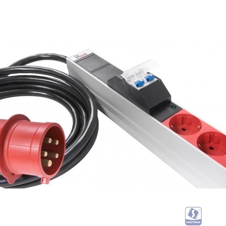 REM Верт блок розеток, мониторинг, измерение, 3 фазы 16А, 24C13, 6C19, 1420 мм, вх IEC 309, шнур 3м R-MC8-3x16-24C13-6C19-MI-1420-3-3PN