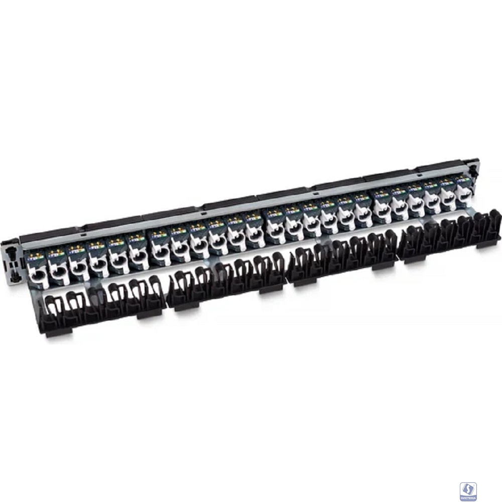Cabeus PL-24-KJ-RJ45-Cat.6a-180T Патч-панель 19" (1U), 24 порта RJ-45, категория 6a, с задним кабельным организатором, безинструментный монтаж