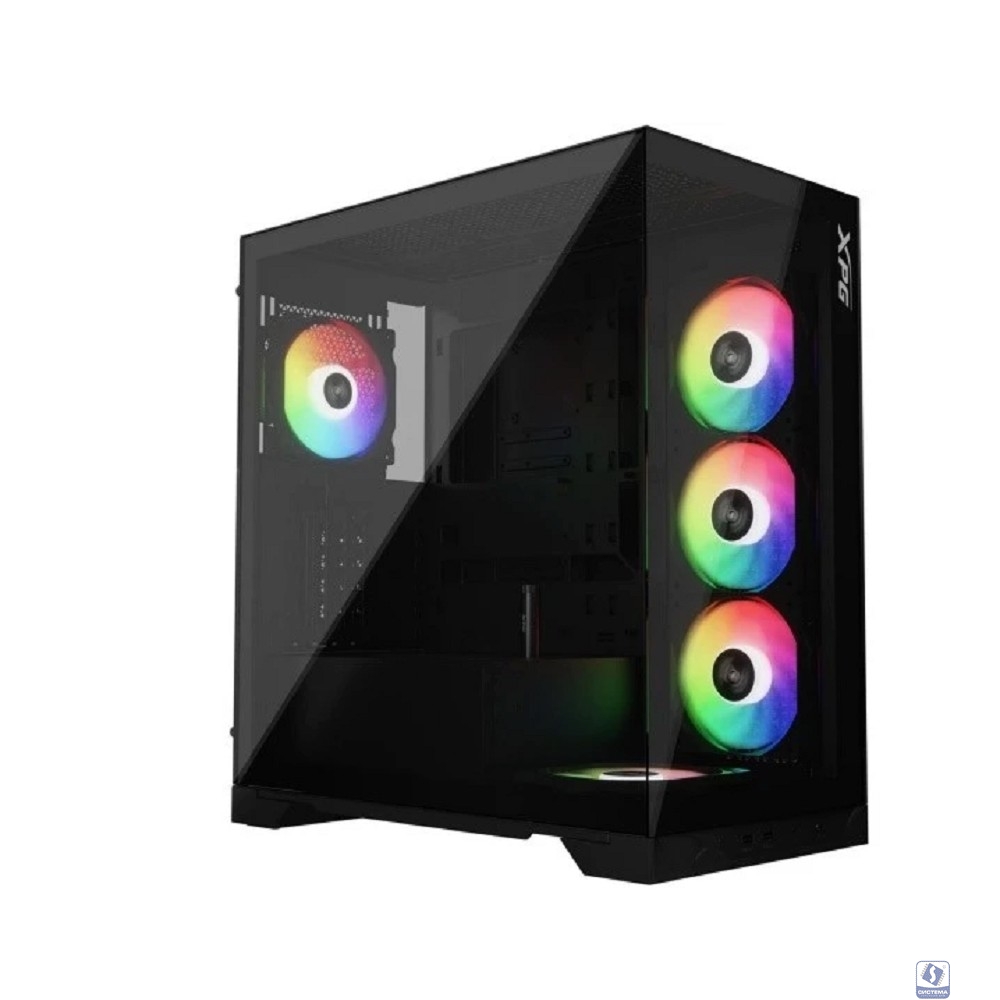 XPG INVADER X BLACK (INVADERXMT-BKCWW) Mid-Tower Gaming ATX PC Case with Panoramic View, Tempered Glass Panels, and RGB Lighting Black