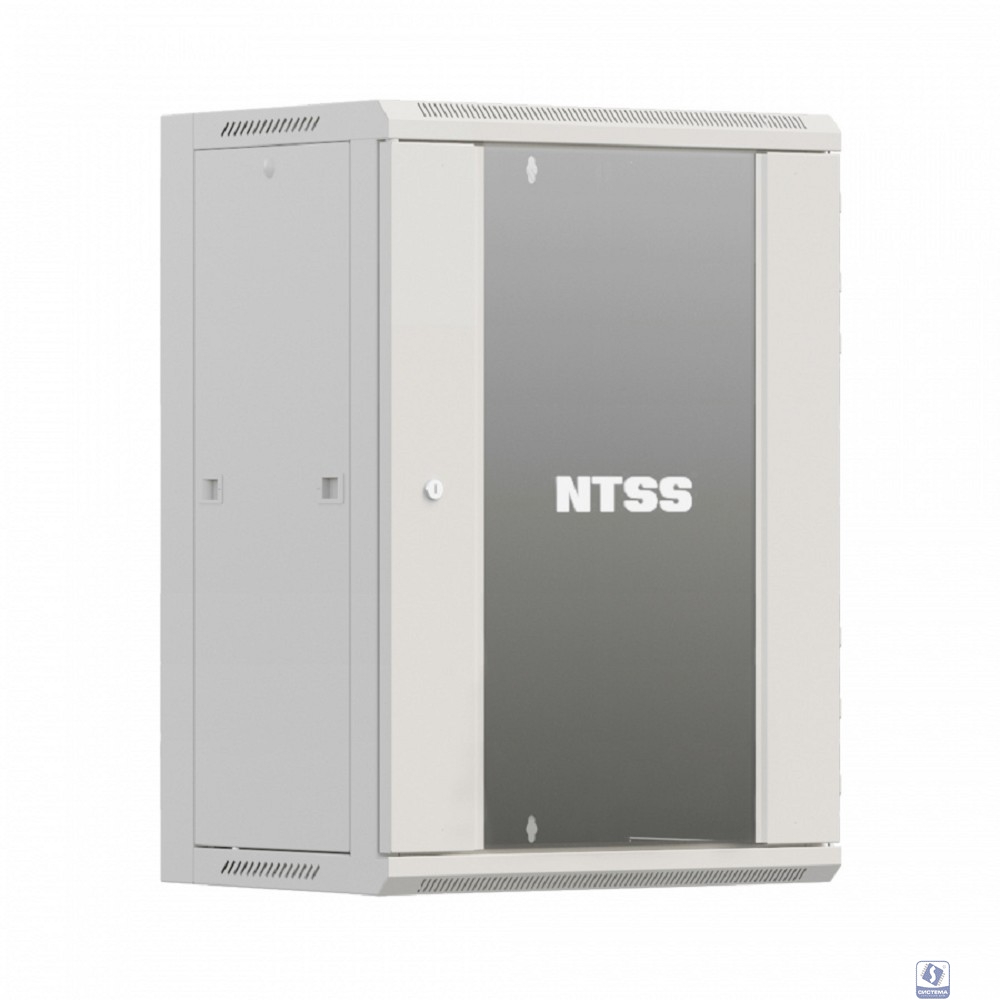 NTSS Шкаф настенный телекоммуникационный NTSS W 15U 600х450х770мм, 2 профиля 19, дверь стеклянная, боковые стенки съемные, задняя стенка, разобранный, серый RAL 7035 NTSS-W15U6045GS-2
