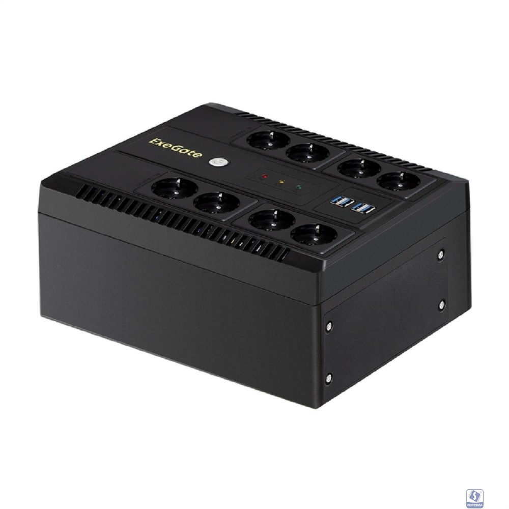 Exegate EX295011RUS ИБП ExeGate NEO NNB-650.LED.AVR.8SH.CH <650VA/390W, LED, AVR, 8*Schuko, 4*USB-порта для зарядки, Black>