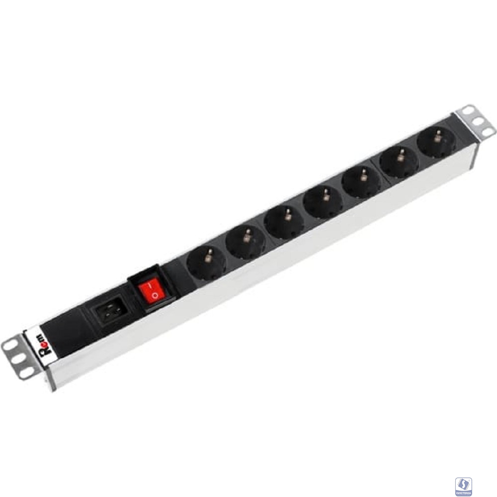 REM Блок розеток Rem-16 с выкл., 7 Schuko, вход IEC 60320 C20, 16A, алюм., 19"" (R-16-7S-V-440-Z)