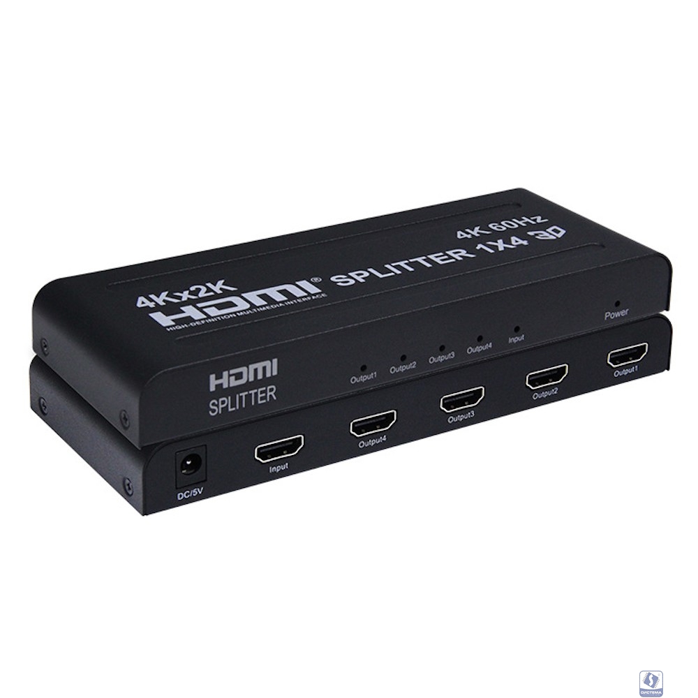 ORIENT HSP0104HV2-2.0, HDMI разветвитель 1->4, UHD 4K/60Гц (3840x2160), HDR, HDMI 2.0, HDCP 2.2, внешний БП 5В, метал.корпус (33396)