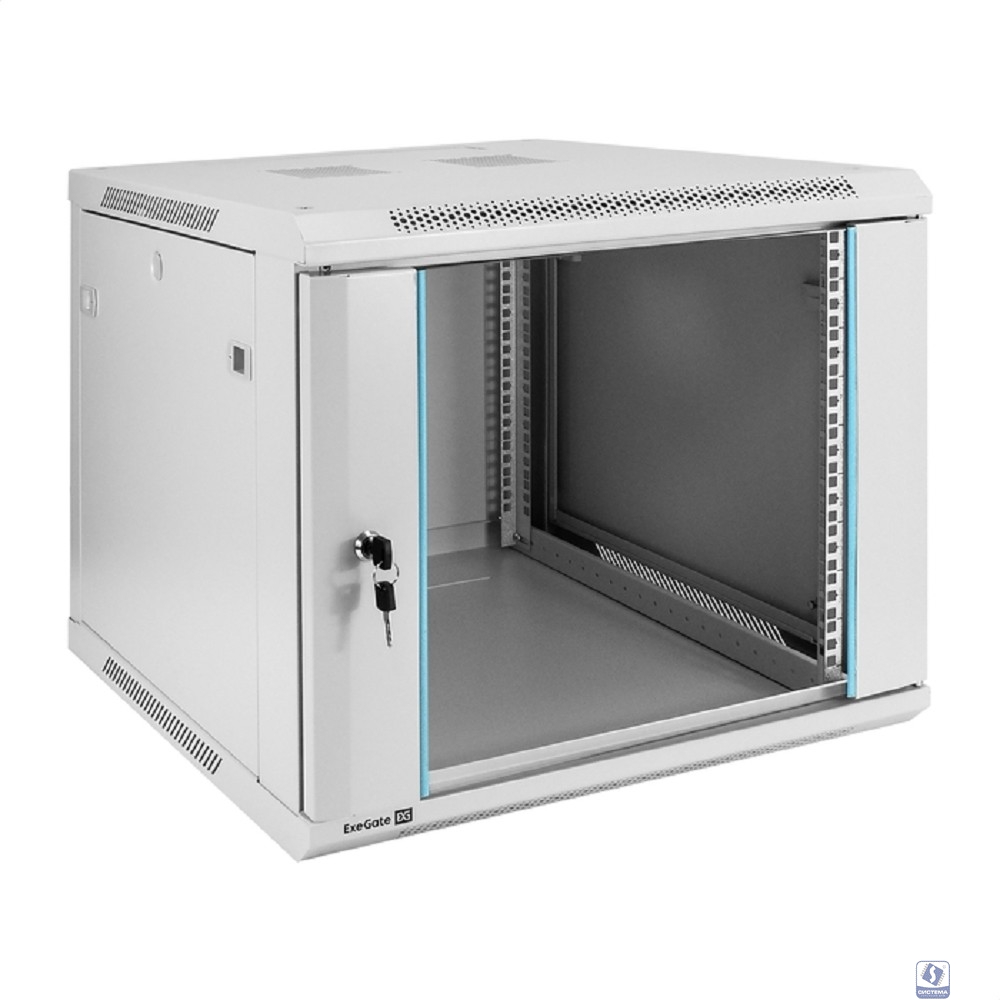 Exegate EX298602RUS Шкаф телекоммуникационный 19" настенный 9U ExeGate EC-WM-9U.600.G.GREY (19”, 9U, 600x600x500mm (ШхГхВ), передняя дверь закаленное стекло, съемные боковые панели, пыле- и влагозащит