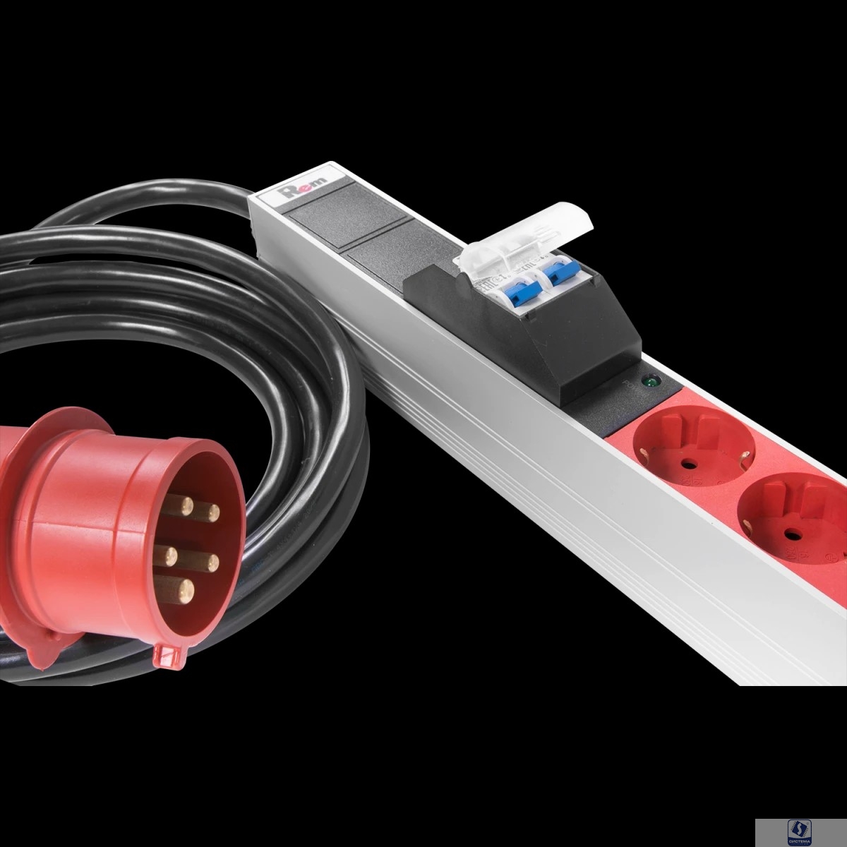 REM Верт блок розеток Rem-3x32, 3 фазы 32A, 6 авт, инд, 24 S, 1820 мм, IEC 309, шнур 3 м R-3x32-24S-A-I-1820-3-3P(N)