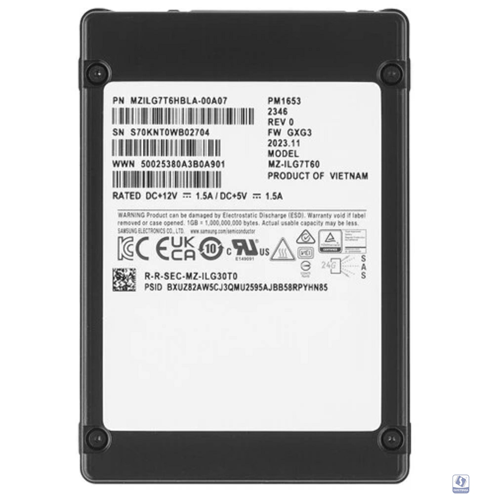 Samsung SSD PM1653, 7680GB, 2.5" 15mm, SAS 24Gb/s, 3D TLC, MZILG7T6HBLA-00A07