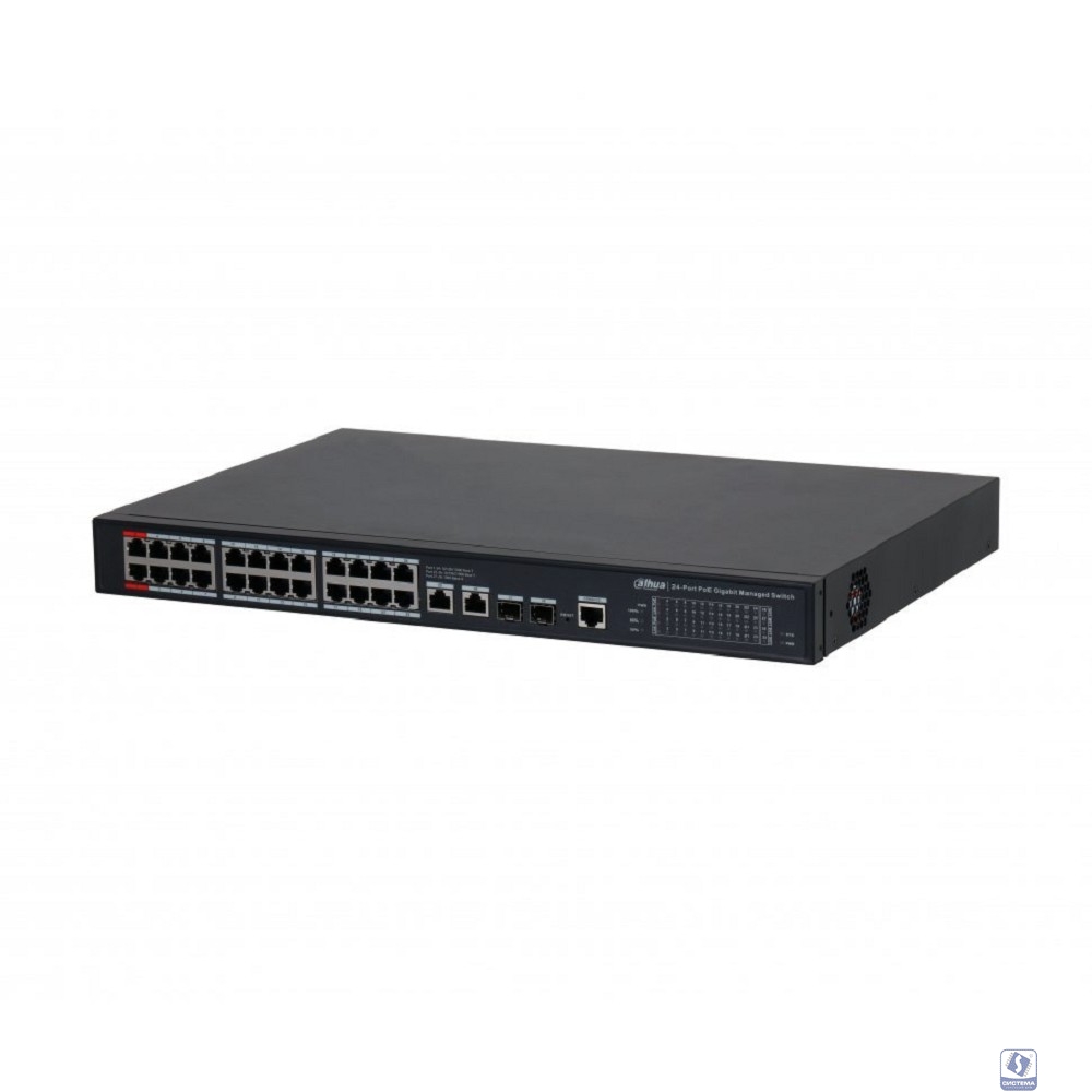 DAHUA DH-S4228-24GT-360 28-портовый гигабитный управляемый коммутатор с PoE, уровень L2, 26xRJ45 1Gb, 2xSFP 1Gb, суммарно 360Вт, коммутация 56 Гбит/с, MAC-таблица 8К