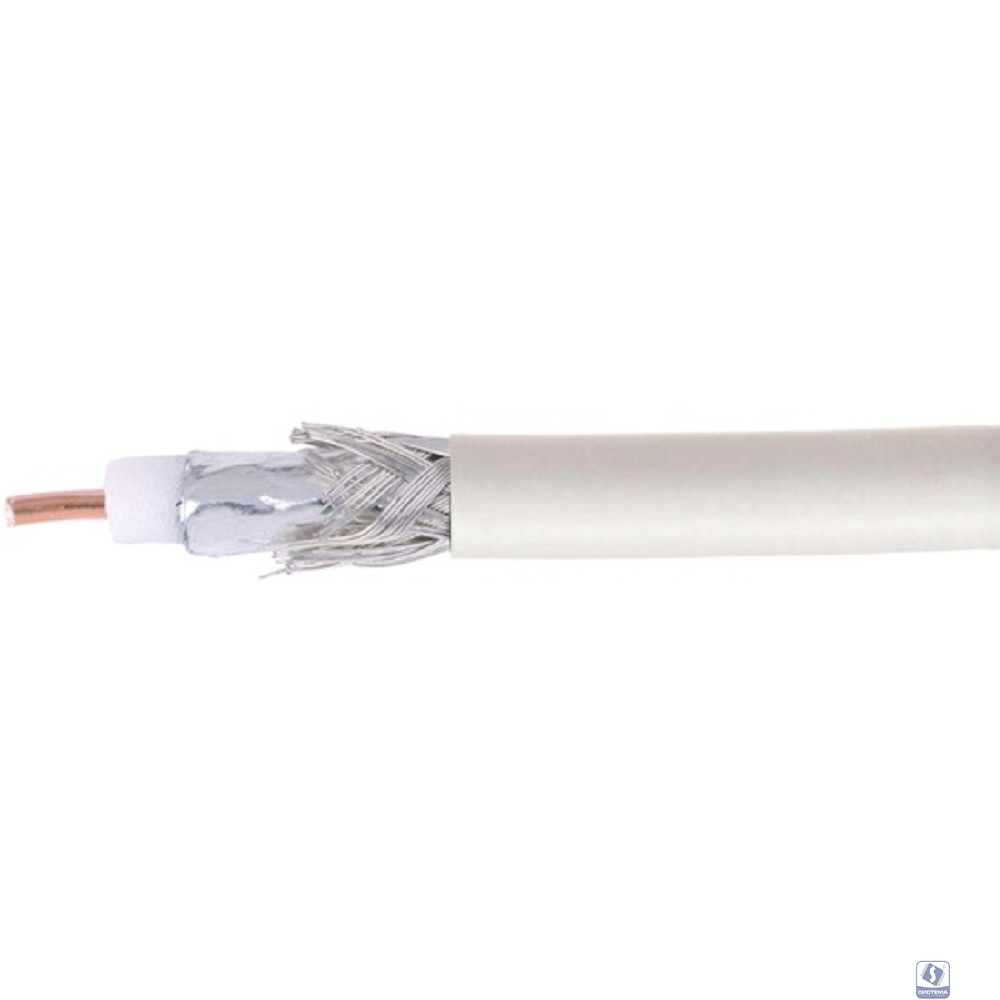Кабель коаксиальный Cablexpert, RG-6U-CU-1, 75 Ом, 64%, 0,8 мм, медь, белый, 100 м