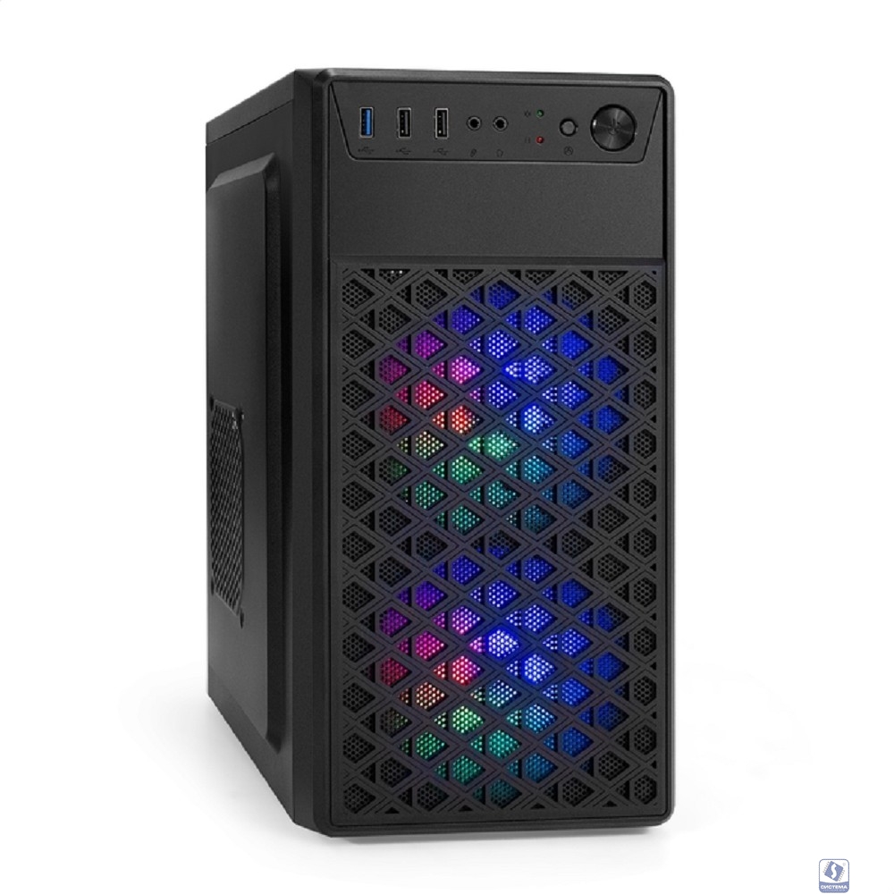 Exegate EX296983RUS Корпус Minitower ExeGate mEVO-7803-XP600 (mATX, БП XP600 с вент. 12см, 2*USB+1*USB3.0, HD аудио, черный, 2 вент. 12см с RGB подсветкой)