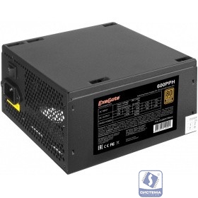 Exegate EX280578RUS-S Блок питания 600W ExeGate 600PPH-S, 80+Bronze, ATX, black, APFC, 12cm, 24p, (4+4)p, 5*SATA, 3*IDE с защитой от выдергивания