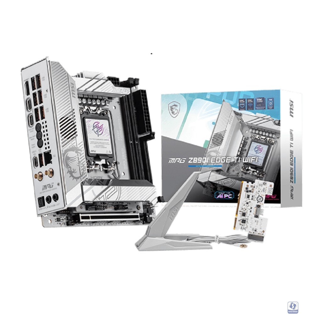 Материнская плата MSI MPG Z890I EDGE TI WIFI Z890, LGA1851, 4*DDR5, 2*PCIEx16, 1*PCIEx1, 5*M.2, 2*TypeC, 4*USB3.2Gen2, 6*USB3.2Gen1, 5*USB2.0, 4*SATA3.0, 5G, 2*Type-C DP, HDMI, ATX, RTL