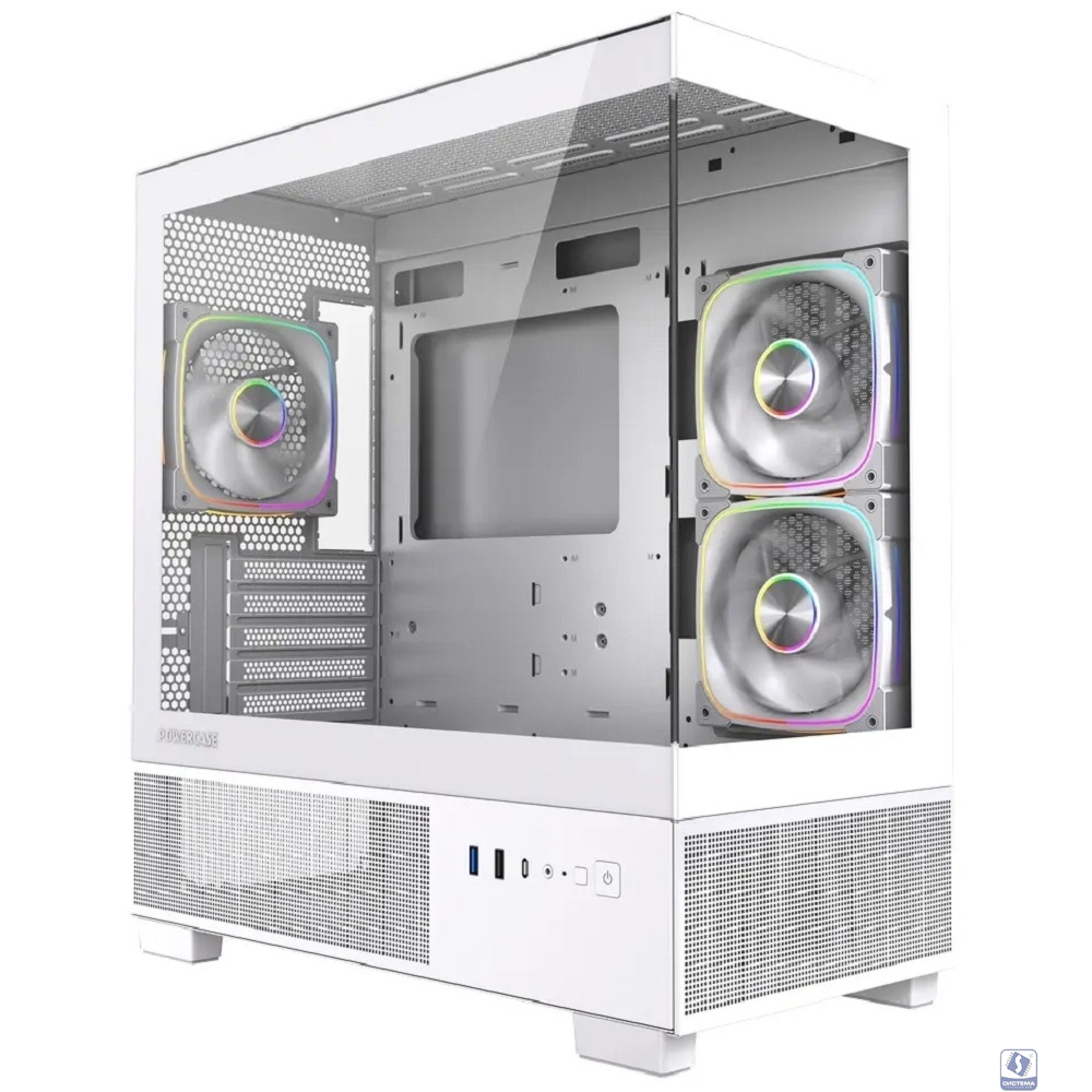 Powercase Корпус Vision Micro S3W, Tempered Glass, Type-C, 3x 120mm ARGB PWM Fan, белый, mATX  (CVMMSW-A3)