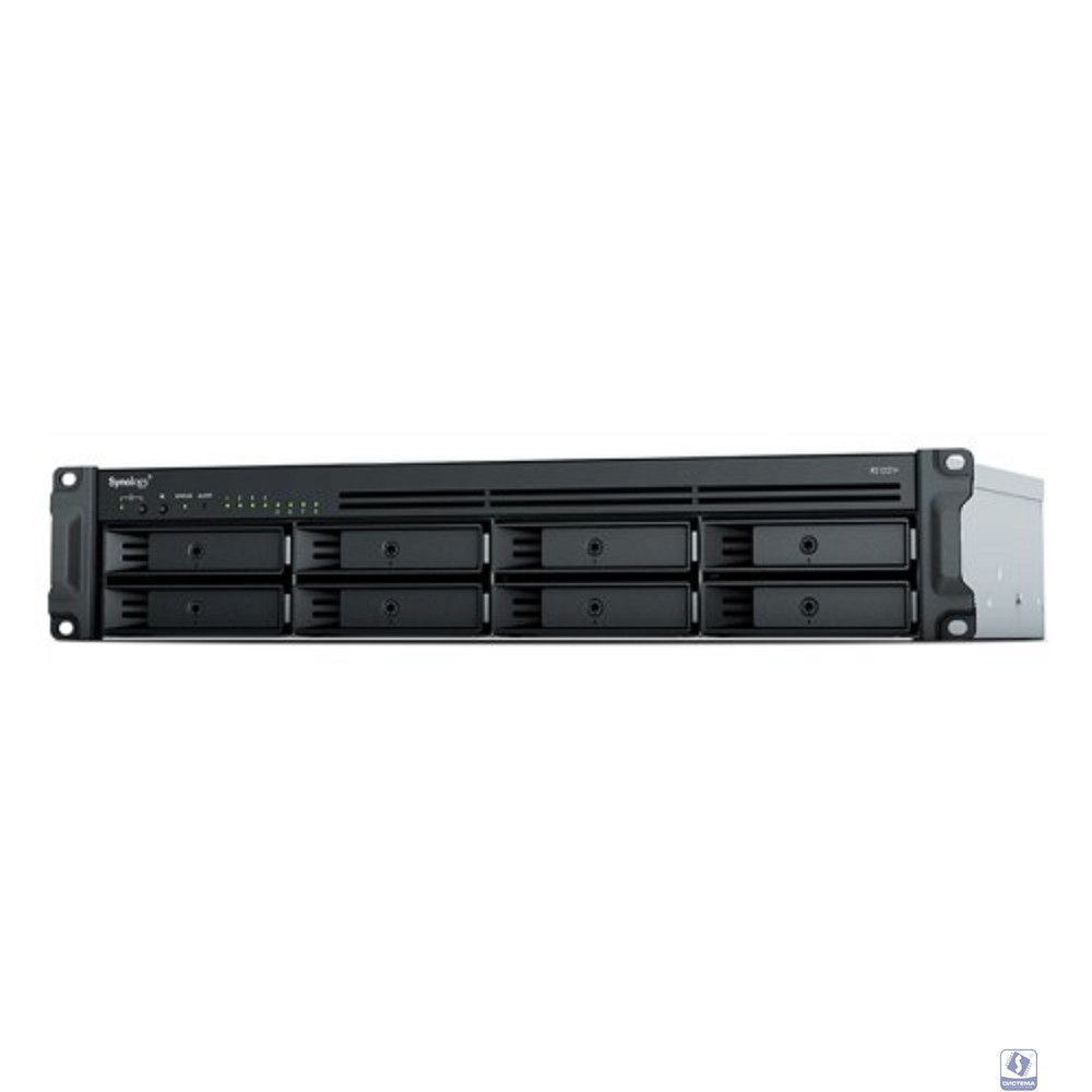 Synology RS1221RP+ Сетевое хранилище QC2.2GHzCPU/4GbDDR4(upto32)/RAID0,1,5,6,10/upto 8 hot plug HDDs SATA(3,5'or2,5')(upto 12 with RX418)/2xUSB3.2/1eSATA/iSCSI/4xGbE(+1Expslot)/2xIPcam(upto 40)/2xPS 