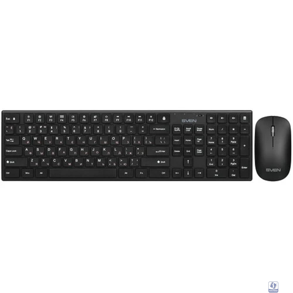 Повреждение упаковки Клавиатура и мышь Wireless Sven KB-C2550W чёрные, тип клавиш ножничный (109 кл.,12Fn, 1000DPI, 2+1 кл.)