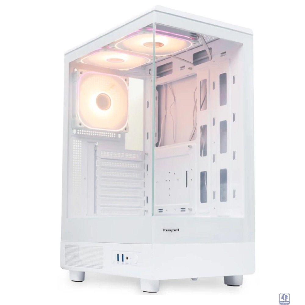 Case HSPD F510, Panoramic Mid Tower, White, TG, 0.5 SPCC, 3x120mm ARGB (FNW010) ATX, mATX, mITX 180/280/160mm 1x2.5", 1x3.5", 7xPCI 2xUSB-A 3.0 356x218x467mm