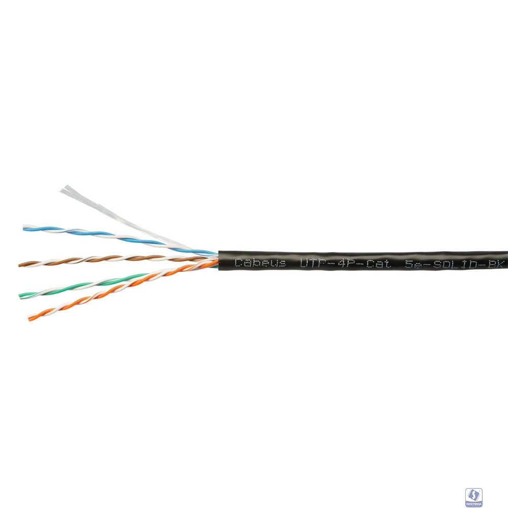 Cabeus UTP-4P-Cat.5e-SOLID-BK Кабель витая пара UTP (U/UTP), категория 5e, 4 пары (24 AWG), одножильный, PVC нг(А)-LS, черный