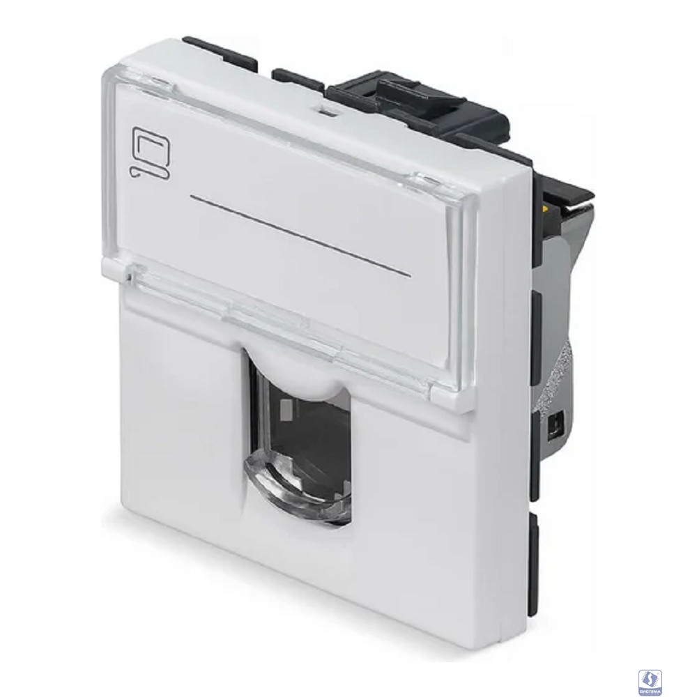 Cabeus KJ-RJ45-Cat.6a-SH-180T-FP-L-45 Keystone Jack RJ-45(8P8C), 180 градусов, категория 6a, экранированная, безинструментный монтаж, вставка Mosaic (арт.076576)