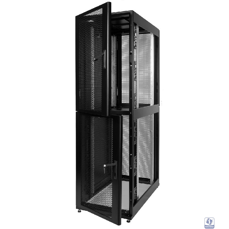 ЦМО Шкаф серверный ПРОФ напольный колокейшн 46U (600x1200) 2 секции, дверь перфор. 2 шт., черный, в сборе (ШТК-СП-К-2-46.6.12-44АА-Ч)