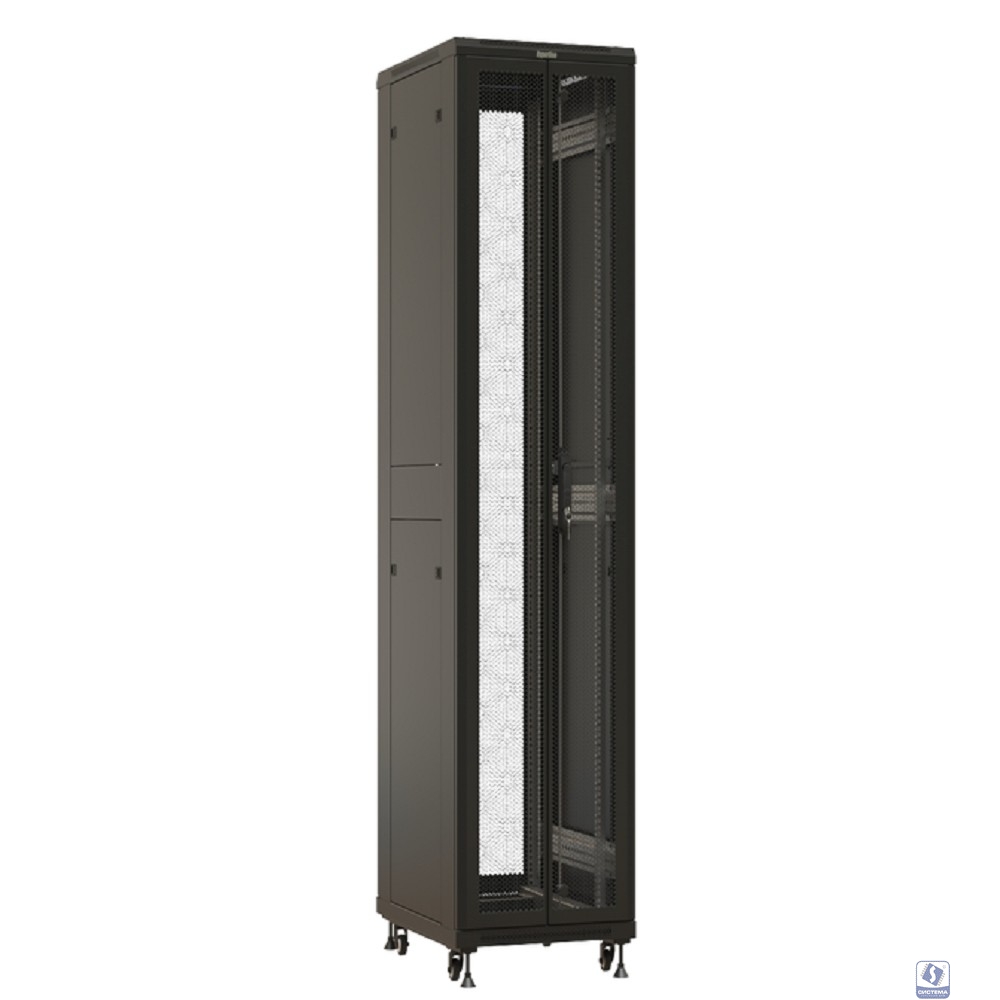 Шкаф серверный Hyperline (TTBR-4261-DD-RAL9004) напольный 42U 600x1000мм пер.дв.перфор. задн.дв.перфор. 2 бок.пан. направл.под закл.гайки 800кг черный 910мм 2055мм IP20 сталь