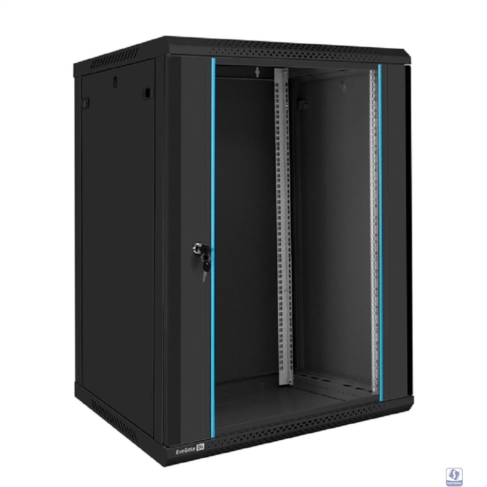 Exegate EX300270RUS Шкаф телекоммуникационный 19" настенный 18U ExeGate EC-WM-18U.600.G.BLACK (19”, 18U, 600x600x901mm (ШхГхВ), передняя дверь закаленное стекло, съемные боковые панели, пыле- и влагоз