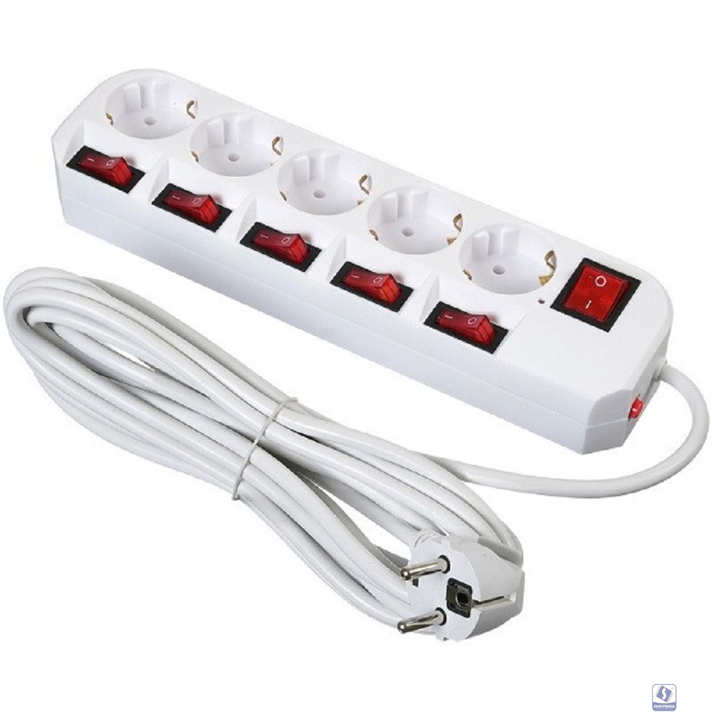 BURO Сетевой фильтр 5 розеток (500SH-5-SW-W) 5м, белый коробка 