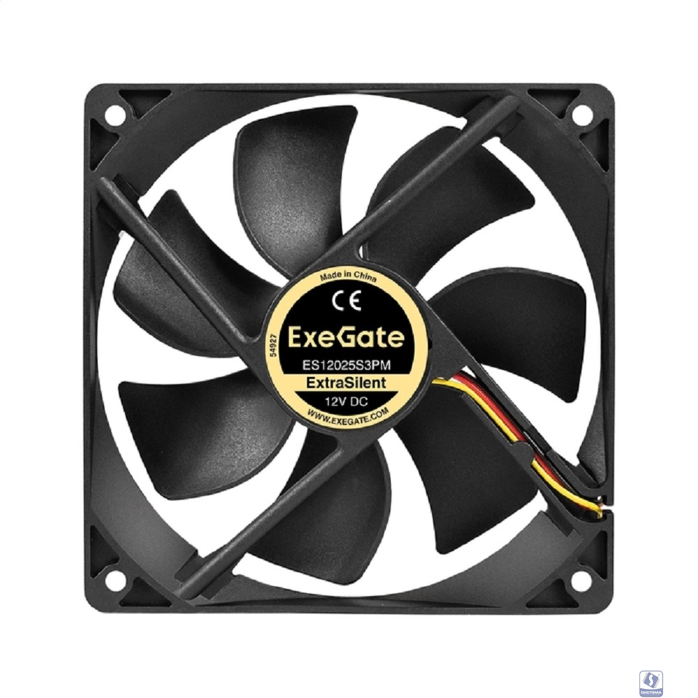 Exegate EX297054RUS Вентилятор 12В DC ExeGate ExtraSilent ES12025S3PM (120x120x25 мм, Sleeve bearing (подшипник скольжения), 3pin+Molex, 1350RPM, 23dBA)