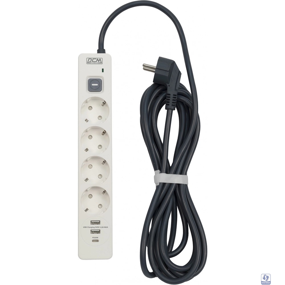 Powercom Сетевой фильтр SP-01 USB2A1CW 3.0м (розетки 4*EU+1*USB-C+2*USB-A)
