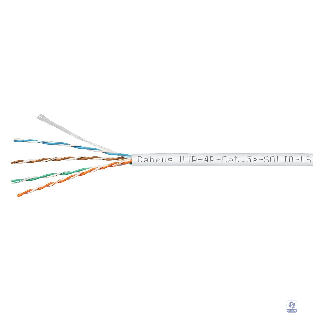 Cabeus UTP-4P-Cat.5e-SOLID-LSZH-WH-100 Кабель витая пара UTP (U/UTP), категория 5e, 4 пары (24 AWG), одножильный, белый, LSZH, нг(А)-HF, (100 м)