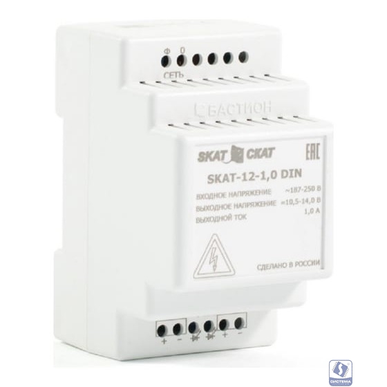 БАСТИОН SKAT-12-1.0 DIN (СКАТ ИБП-12/1-DIN) источник питания 12В 1А пластиковый корпус под DIN рейку 35 мм, МПТ (583)