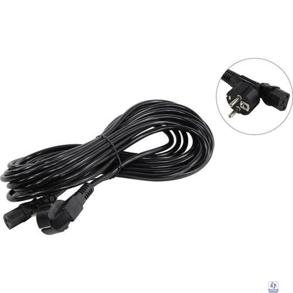 Exegate EP280668RUS Кабель питания ExeGate Power PC-10P (Евровилка угловая Schuko->С13) VDE-250V-3*1.0mm2, медь, черный, 10м.