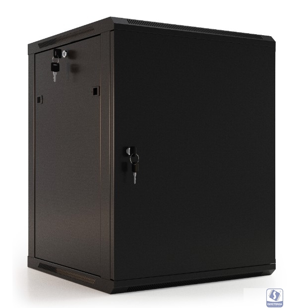 Hyperline TWB-0945-SR-RAL9004 шкаф настенный 19-дюймовый (19"), 9U, 500x600x450 мм, металлическая передняя дверь с замком, две боковые панели, цвет черный (RAL 9004) (разобранный)