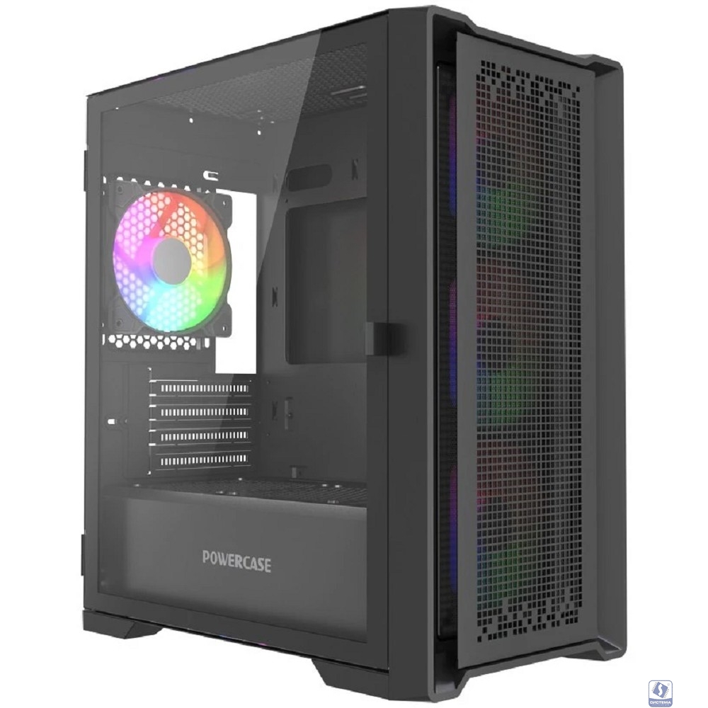 Powercase ByteFlow Micro Black LE, Tempered Glass, 4х 120mm ARGB PWM fans, чёрный, mATX [без встроенного хаба] (CAMBFB-A4-LE)