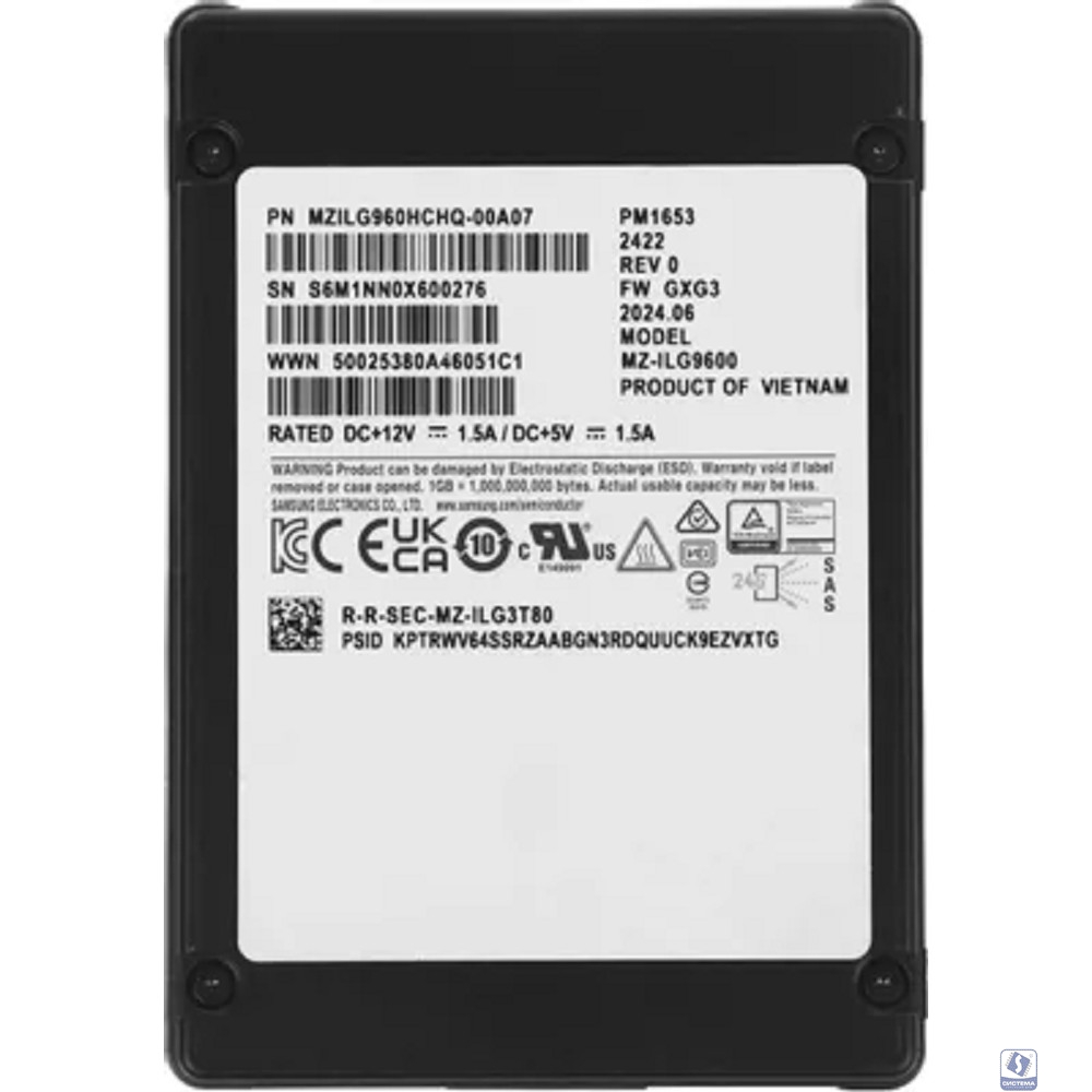 Samsung SSD 960GB PM1653, 2.5" 15mm, SAS 24Gb/s, 3D TLC, MZILG960HCHQ-00A07